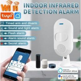 Alarma Pir de Pared Inteligente Wifi Antirrobo 80db Sonido y Luz no Detecta Mascotas Tuya-Ct20w