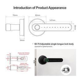 Cerradura Inteligente Bluetooth Lector de Huella Digital Apertura con Huella Clave y Lllave TUYA PST-T8