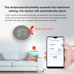 Sensor de Temperatura y Humedad Tuya Smart WiFi con Pantalla y Alarma PST-WSD400H