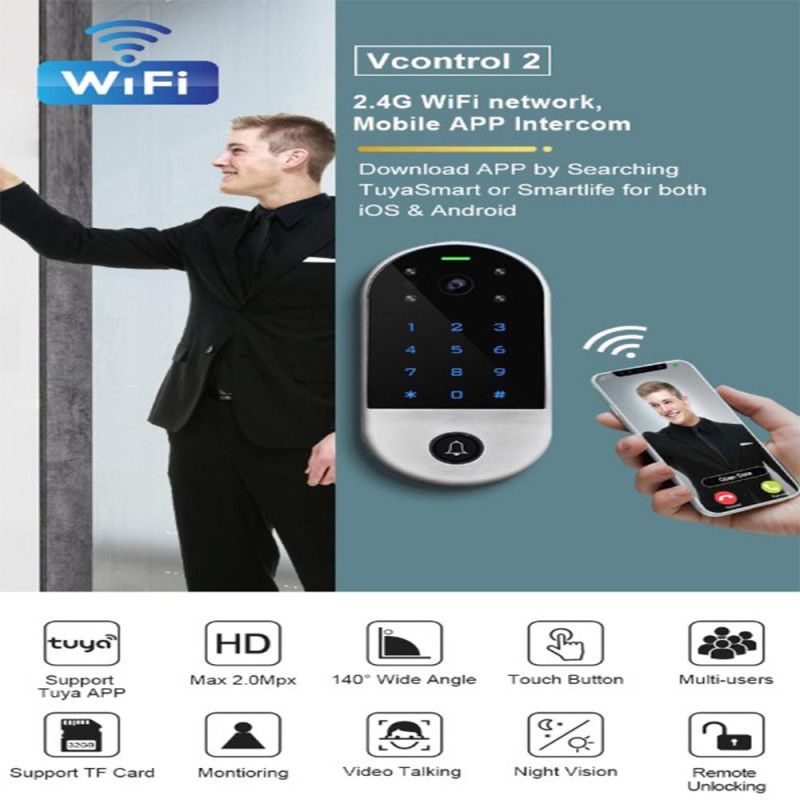 Videoportero Smart Camara Tuya WiFi 2.4Ghz Acceso Con Clave y Timbre PST-VC1