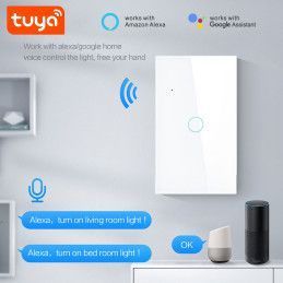 Interruptor Tactil Blanco Wifi Inteligente TUYA 1 Canal + Capacitor Alexa y Google Home PST-WT-U1