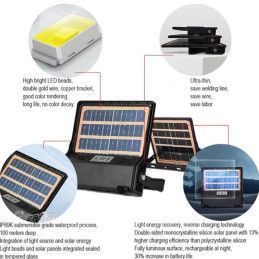 Reflector Led Solar 400W Impermeable IP69 Ultradelgado Vidrio Templado Panel Solar Integrado