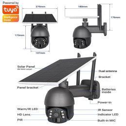 Cámara Seguridad Wifi Tuya Smart 3MP 8W 2.4 Ghz Panel solar 2,5" PTZ Batería Recargable PST-SQ-WF-3MP