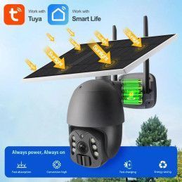 Cámara Seguridad Wifi Tuya Smart 3MP 8W 2.4 Ghz Panel solar 2,5" PTZ Batería Recargable PST-SQ-WF-3MP