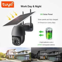 Cámara Seguridad Wifi Tuya Smart 3MP 8W 2.4 Ghz Panel solar 2,5" PTZ Batería Recargable PST-SQ-WF-3MP