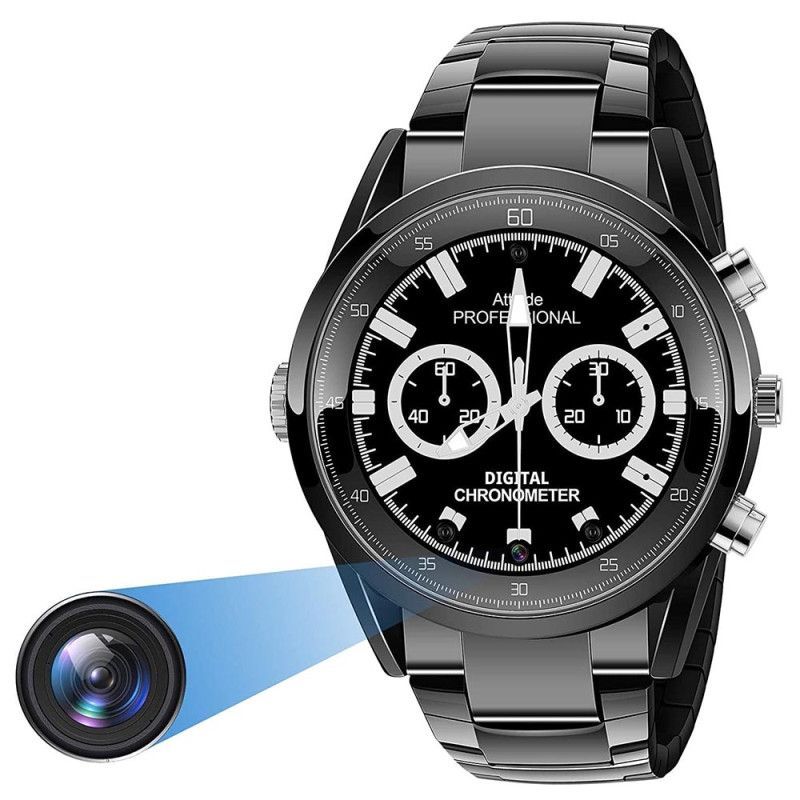Reloj Iinfrarojo Espia C6 32GB Correa Metal Negra, Vision Nocturna Fotos Audio Video FullHd
