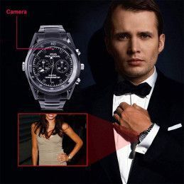 Reloj Iinfrarojo Espia C6 32GB Correa Metal Negra, Vision Nocturna Fotos Audio Video FullHd
