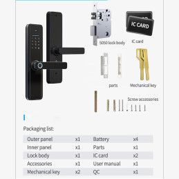 Cerradura Smart  Video Portero Wifi 2.4 Ghz Tuya B2-PRO Cámara Lector de Huella Digital Llave Tarjeta Manija Reversible