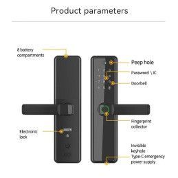 Cerradura Smart  Video Portero Wifi 2.4 Ghz Tuya B2-PRO Cámara Lector de Huella Digital Llave Tarjeta Manija Reversible