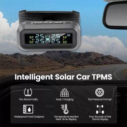 Monitor Solar de Presión de Neumáticos Volttak TPMS 4 Sensores Externos En tiempo real Temperatura Reloj Alerta fuga de aire