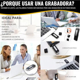 USB GRABADORA DE VOZ NÍTIDA 8GB MICROSD CR005 GRABA ALTA CALIDAD ENTORNO LABORAL FAMILIAR PERSONAL