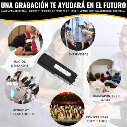 USB GRABADORA DE VOZ NÍTIDA 8GB MICROSD CR005 GRABA ALTA CALIDAD ENTORNO LABORAL FAMILIAR PERSONAL