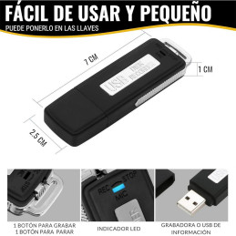 USB GRABADORA DE VOZ NÍTIDA 8GB MICROSD CR005 GRABA ALTA CALIDAD ENTORNO LABORAL FAMILIAR PERSONAL