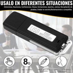 USB GRABADORA DE VOZ NÍTIDA 8GB MICROSD CR005 GRABA ALTA CALIDAD ENTORNO LABORAL FAMILIAR PERSONAL