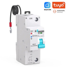 Llave Diferencial WIFI Inteligente Automático Tuya Ajustable de 1A-63A  Medidor de Energía Prendido/Apagado TOQCB2-80