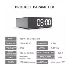 RELOJ CAMARA 1080P WIFI V88 VELADOR DESPERTADOR DE ESCRITORIO OFICINA EN TIEMPO REAL FOTOS Y VIDEO