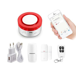Kit de alarma Wifi  PST-H1 Tuya 2.4Ghz Sirena, Sensor de puerta o ventana, llavero