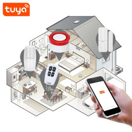 Kit de alarma Wifi  PST-H1 Tuya 2.4Ghz Sirena, Sensor de puerta o ventana, llavero