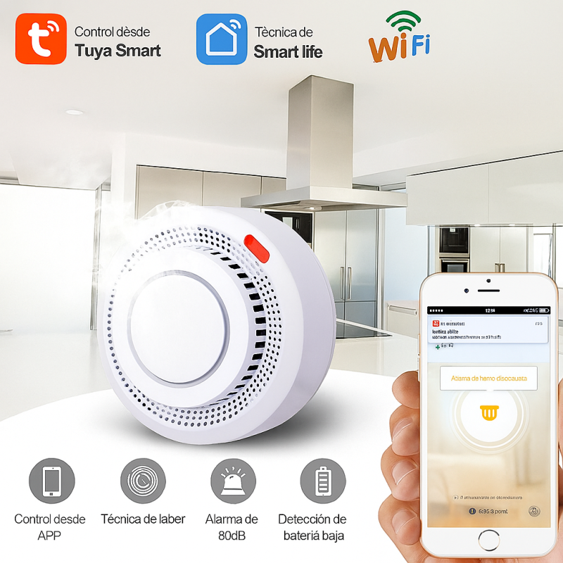 Detector de Humo Inteligente WiFi Tuya PST-YG400A | Alarma 80dB Contra Incendios