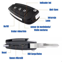 LLAVE DE AUTO ESPIA FULLHD 1080P FOTOS, AUDIO Y VIDEO QT807 VISION NOCTURNA MICROSD LLAVE RETRACTIL