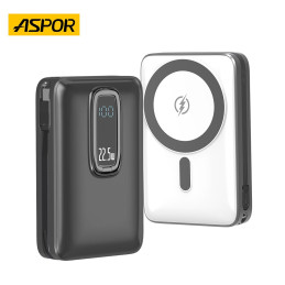 Batería Externa Portátil ASPOR 20 000 mAh Negro A386 Carga Rápida Inalámbrica