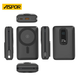 Batería Externa Portátil ASPOR 20 000 mAh Negro A386 Carga Rápida Inalámbrica