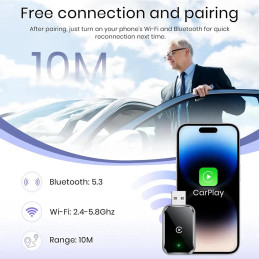 Adaptador Carplay Inalámbrico Q1J Bluetooth para Auto Compatible con Iphone y Android