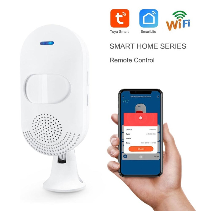 Alarma Pir de Pared Inteligente Wifi Antirrobo 80db Sonido y Luz no Detecta Mascotas Tuya-Ct20w