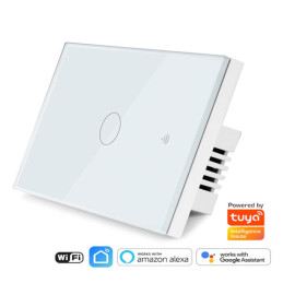 Interruptor Tactil Blanco Wifi Inteligente TUYA 1 Canal + Capacitor Alexa y Google Home PST-WT-U1