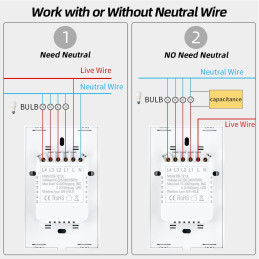 Interruptor Táctil Blanco Wifi Inteligente 2 Canales + Capacitor Compatible Alexa y Google Home Tuya-Wt-U2 +APP