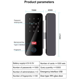 Cerradura Smart Lock para Puertas de Vidrio + WiFi con Acceso Remoto