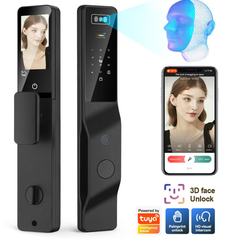 Cerradura Inteligente Wifi Tuya PST-DDL9-TY, Con Reconocimiento Facial 3D, Intercomunicador Y Cámara HD Para Seguridad Del Hogar
