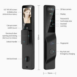Cerradura Inteligente Wifi Tuya PST-DDL9-TY, Con Reconocimiento Facial 3D, Intercomunicador Y Cámara HD Para Seguridad Del Hogar
