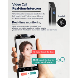 Cerradura Inteligente Wifi Tuya PST-K9-TY-3D, Con Reconocimiento Facial 3D, Huella Dactilar, Contraseña, Intercomunicador Activo