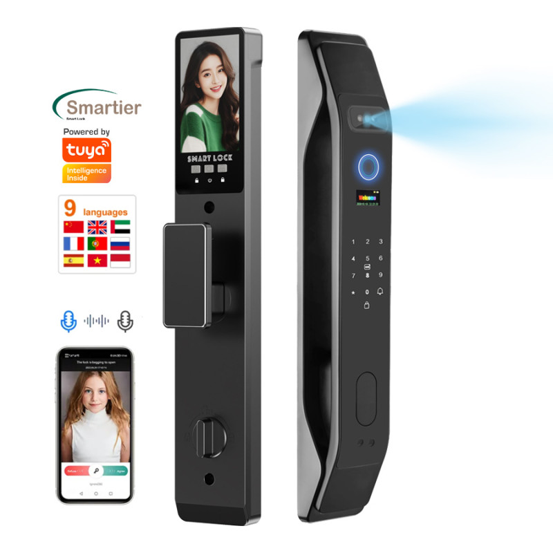 Smart Lock para Puertas de Aluminio con Reconocimiento Facial 3D, Huella Dactilar, Contraseña, Intercomunicador Activo y Wi-Fi