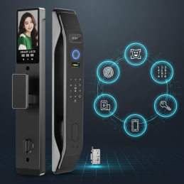 Smart Lock para Puertas de Aluminio con Reconocimiento Facial 3D, Huella Dactilar, Contraseña, Intercomunicador Activo y Wi-Fi