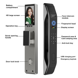 Cerradura Inteligente Wifi Tuya PST-K9-TY-3D, Con Reconocimiento Facial 3D, Huella Dactilar, Contraseña, Intercomunicador Activo