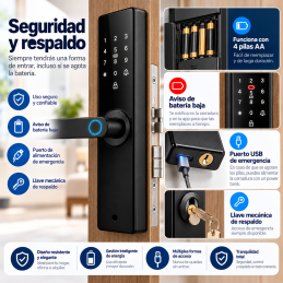 Cerradura Inteligente WiFi PST-Z17 TY | Huella Digital, Tarjeta, App Tuya, Teclado y Llave Mecánica