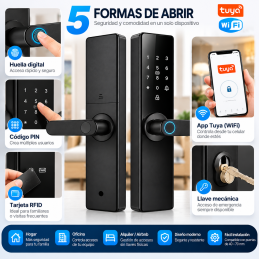 Cerradura Inteligente WiFi PST-Z17 TY | Huella Digital, Tarjeta, App Tuya, Teclado y Llave Mecánica